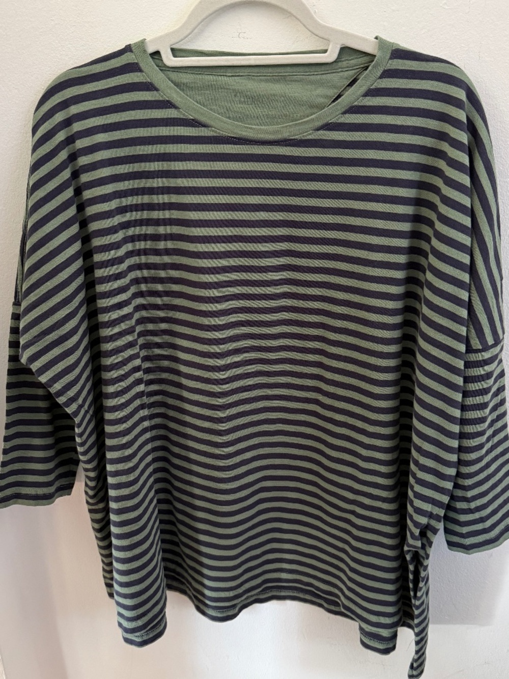 RARE Like New Mersea Navy/Green Stripe Catalina Slub Tee ~ OS